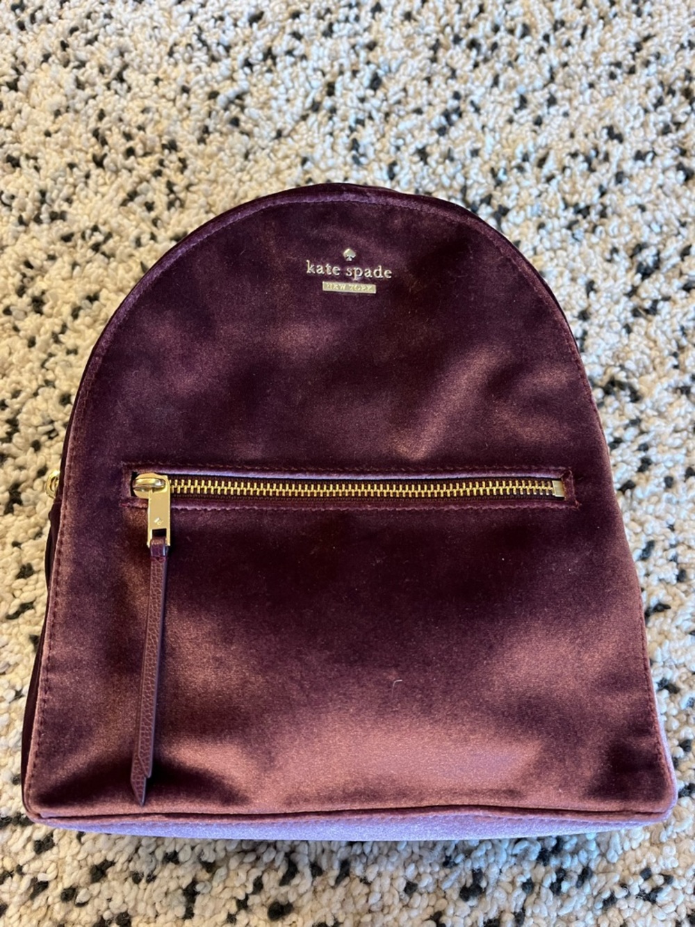 kate spade Velvet Plum Velvet Backpack - Wine Purple with Gold Hardware